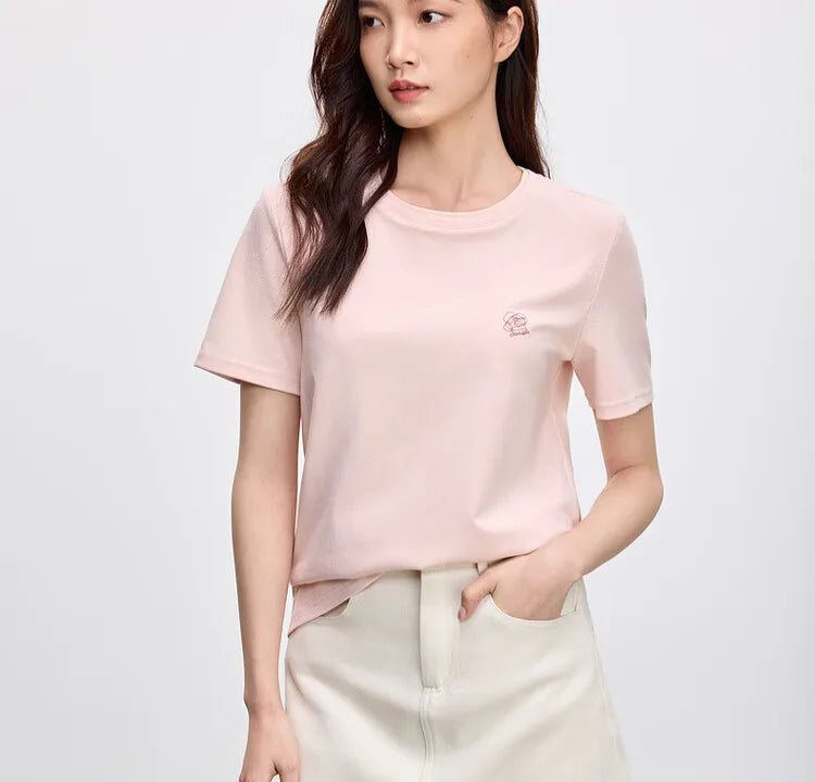 Embroidered Cotton Round Neck T-shirt & Casual Top