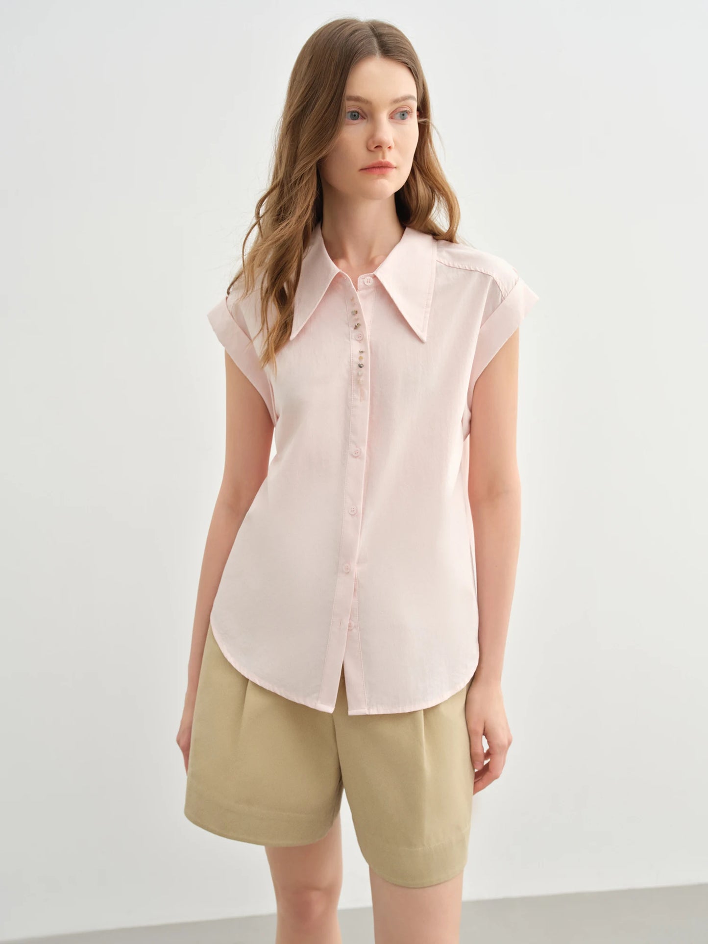 Slim Pink Minimalist Button-Up Shirt & All-Match Top