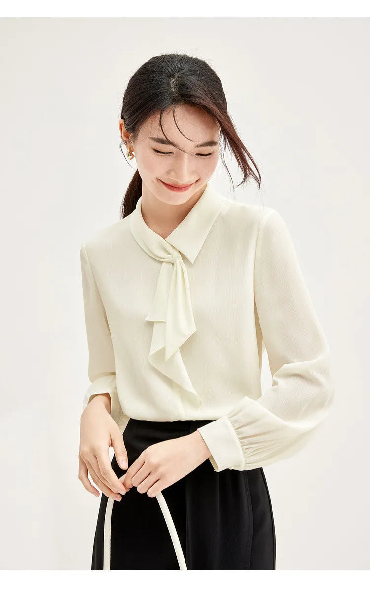 Elegant Bow Neck Chiffon Blouse & Long Sleeve Top