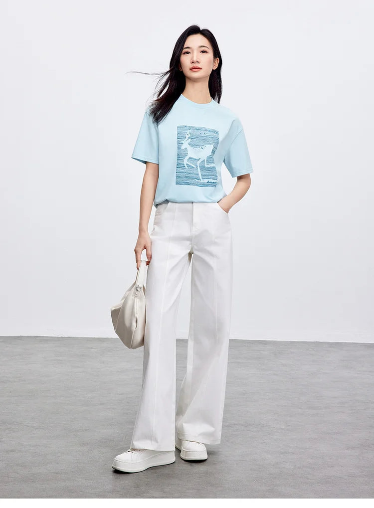 Cozy Round Neck Short Sleeve Loose Fit T-shirt