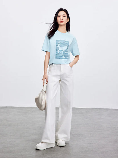 Cozy Round Neck Short Sleeve Loose Fit T-shirt