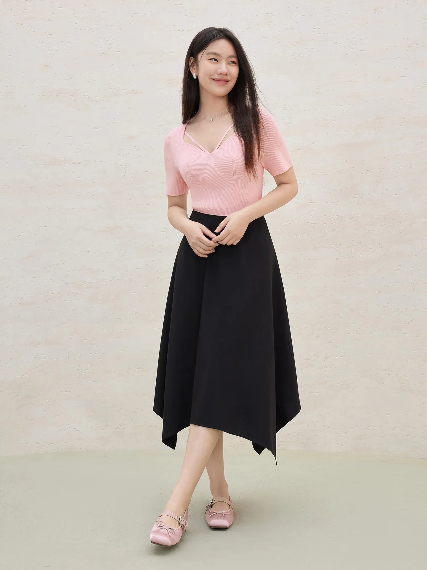 Knitted Short-sleeved Basic Versatile T-shirt Top