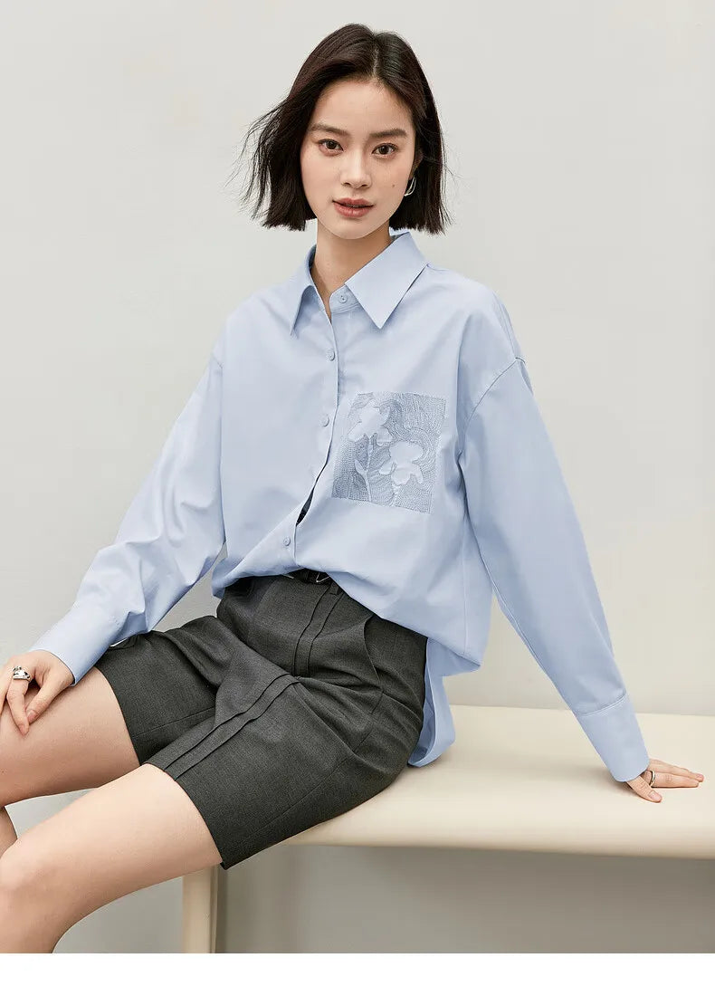 Embroidery Cotton Loose Fit Shirt & Blouse