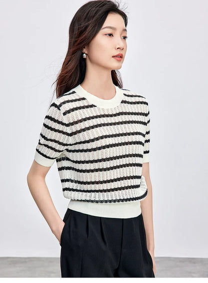 Striped Loose Fit Contrast Color Knit Top
