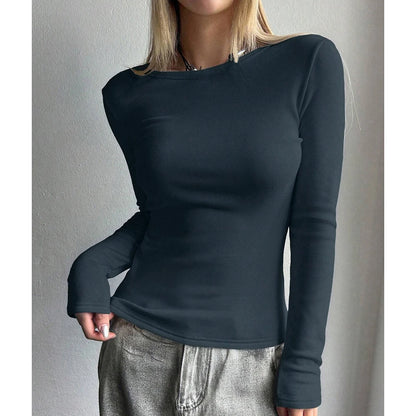 Solid Color Long Sleeve Round-Neck T-Shirt