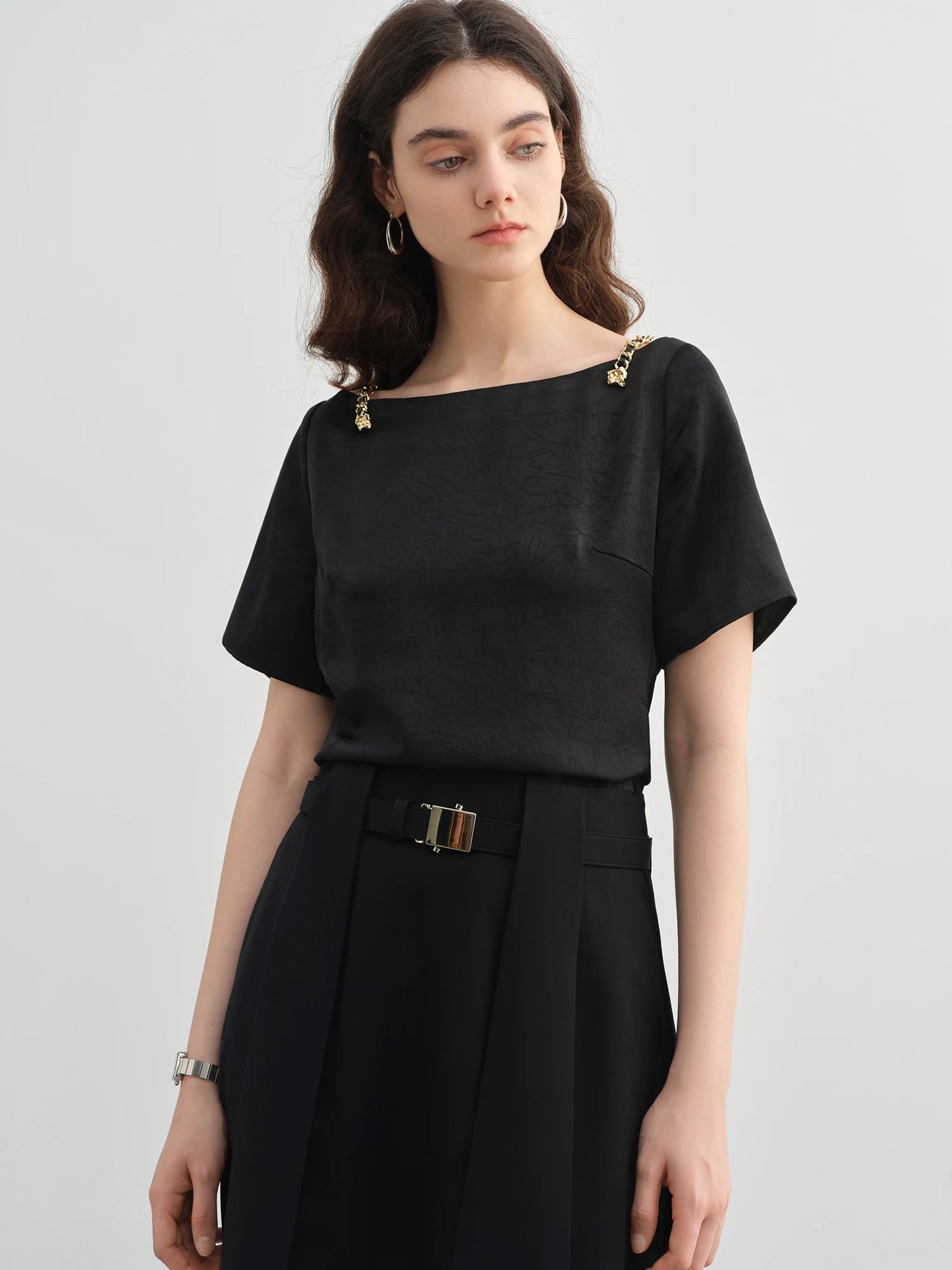 Textured Black Blouse & Slimming Silhouette Top