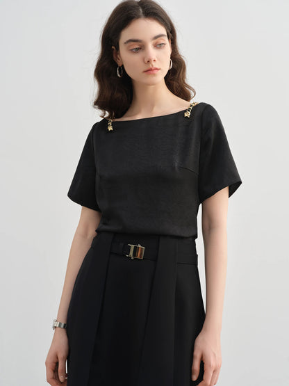 Textured Black Blouse & Slimming Silhouette Top