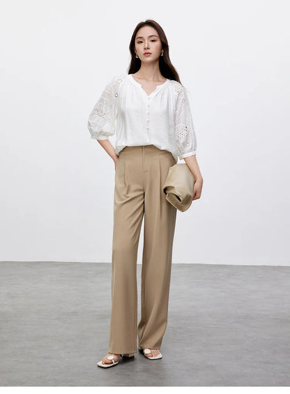 Hollow V Neck Chiffon Blouse & Embroidery Detail