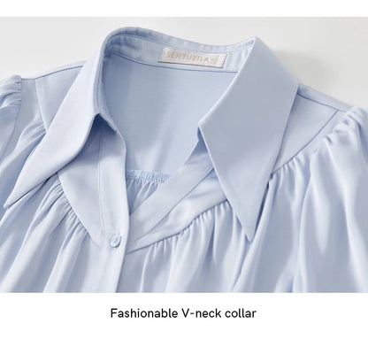 Elegant Loose Lapel Satin Long Sleeve Blouse