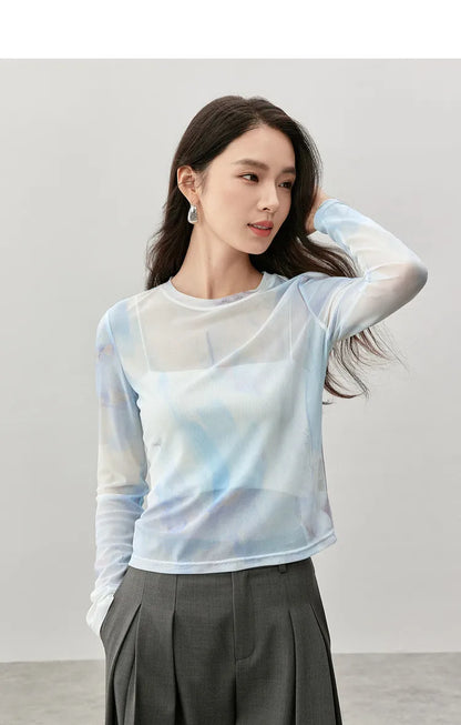 Art Print Long Sleeve Round Neck T-shirt & Top