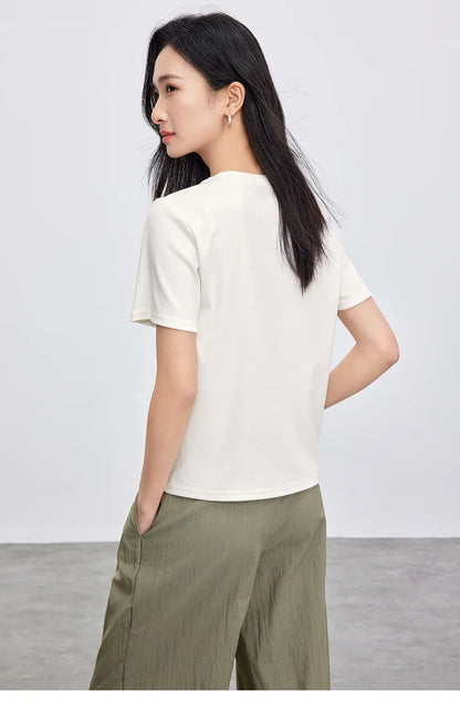 Embroidered Cotton Round Neck T-shirt & Casual Top