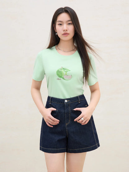 Fruit Print Crystal T-Shirt & Breathable Cotton Blend