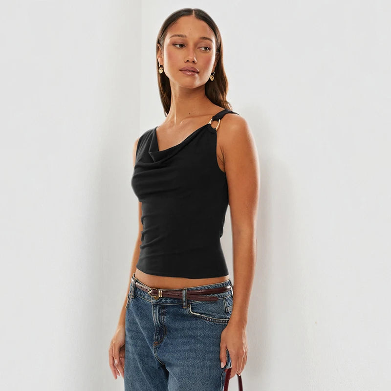V-Neck Metal Ring Buckle Pullover Camisole Top