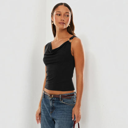 V-Neck Metal Ring Buckle Pullover Camisole Top