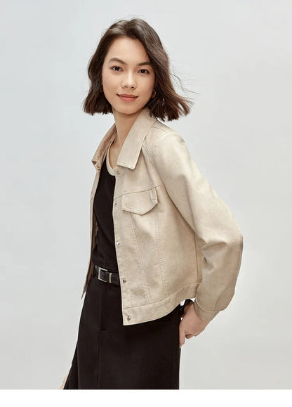 Vintage Faux Leather Cropped Jacket & Retro Outerwear