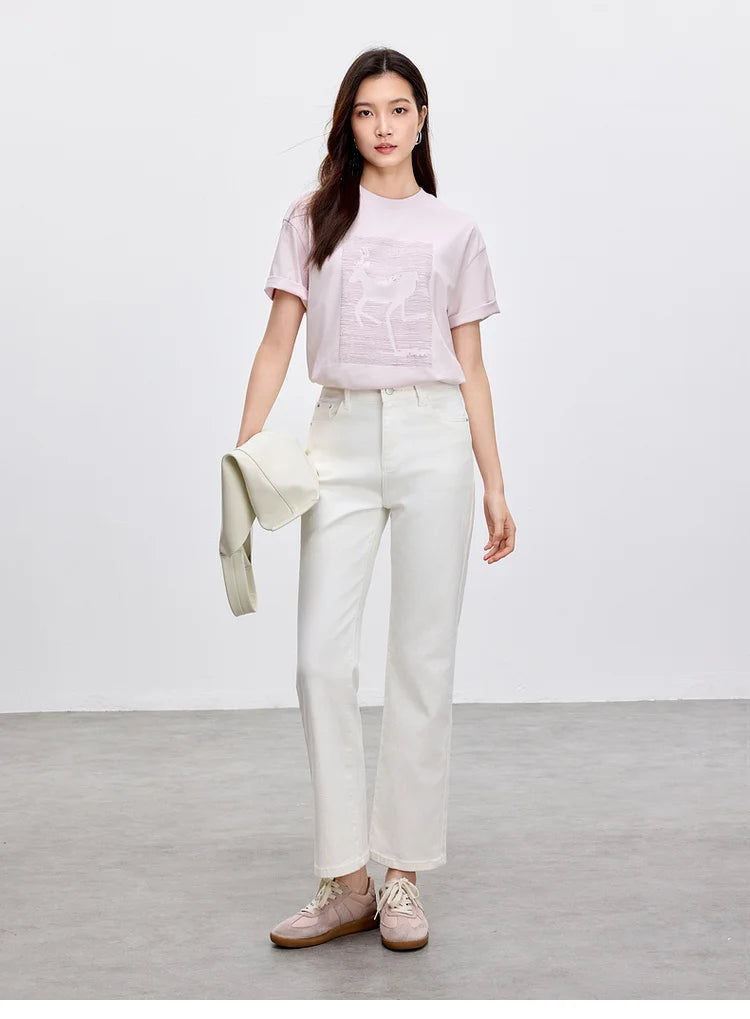 Cozy Round Neck Short Sleeve Loose Fit T-shirt