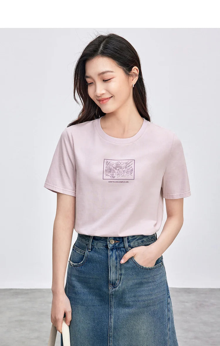 Cotton Embroidery Crewneck T-shirt & Casual Top