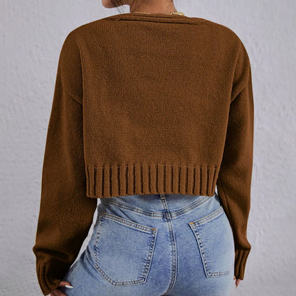 Solid Color Long Sleeve Square Neck Top