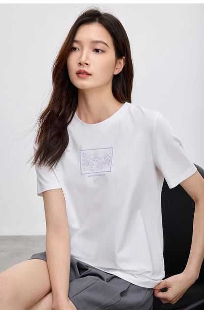 Cotton Embroidery Crewneck T-shirt & Casual Top