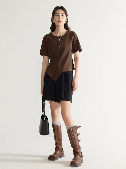 V-Neck Cotton Short Sleeve Tee & Pleated T-Shirt