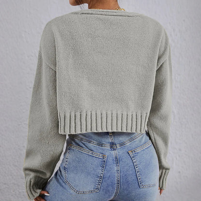 Solid Color Long Sleeve Square Neck Top