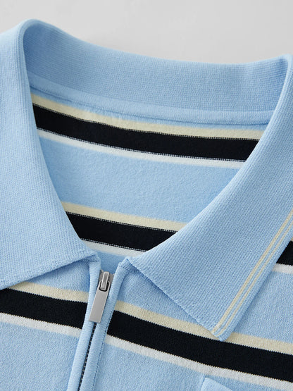 Contrast Stripe Knit Top & Structured Collar