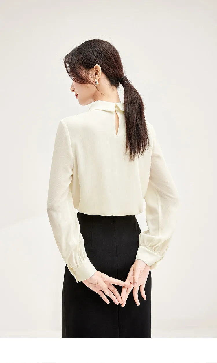 Elegant Bow Neck Chiffon Blouse & Long Sleeve Top