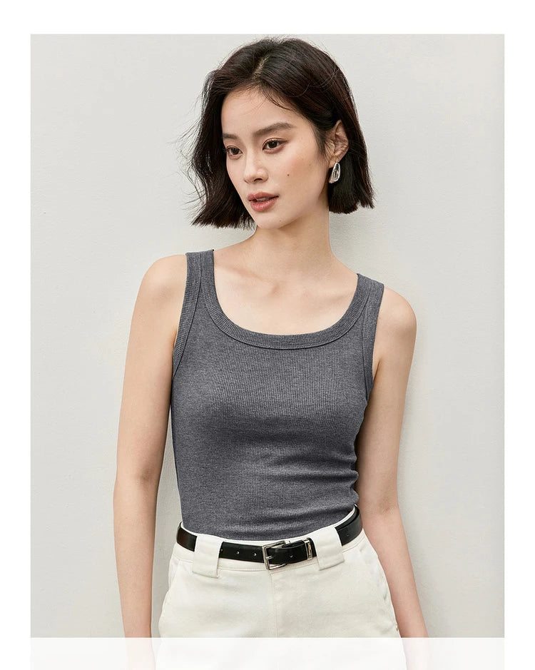 Slim Fit U Collar Knit Tank Top & Casual Tee