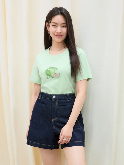 Fruit Print Crystal T-Shirt & Breathable Cotton Blend