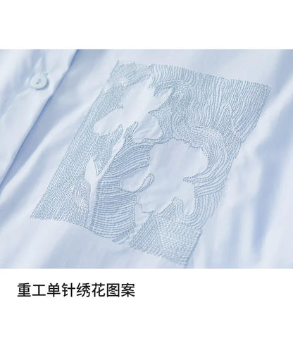 Embroidery Cotton Loose Fit Shirt & Blouse