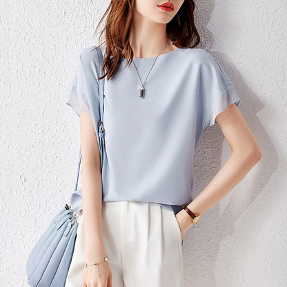 Elegant Chiffon Patchwork Short Sleeve Top