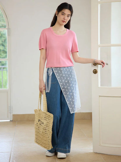 Casual Round Neck Knit T-shirt & Solid Tees