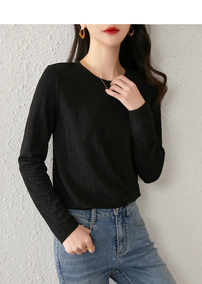 Round Neck Long Sleeve Knitted T-shirt & Pullover Top