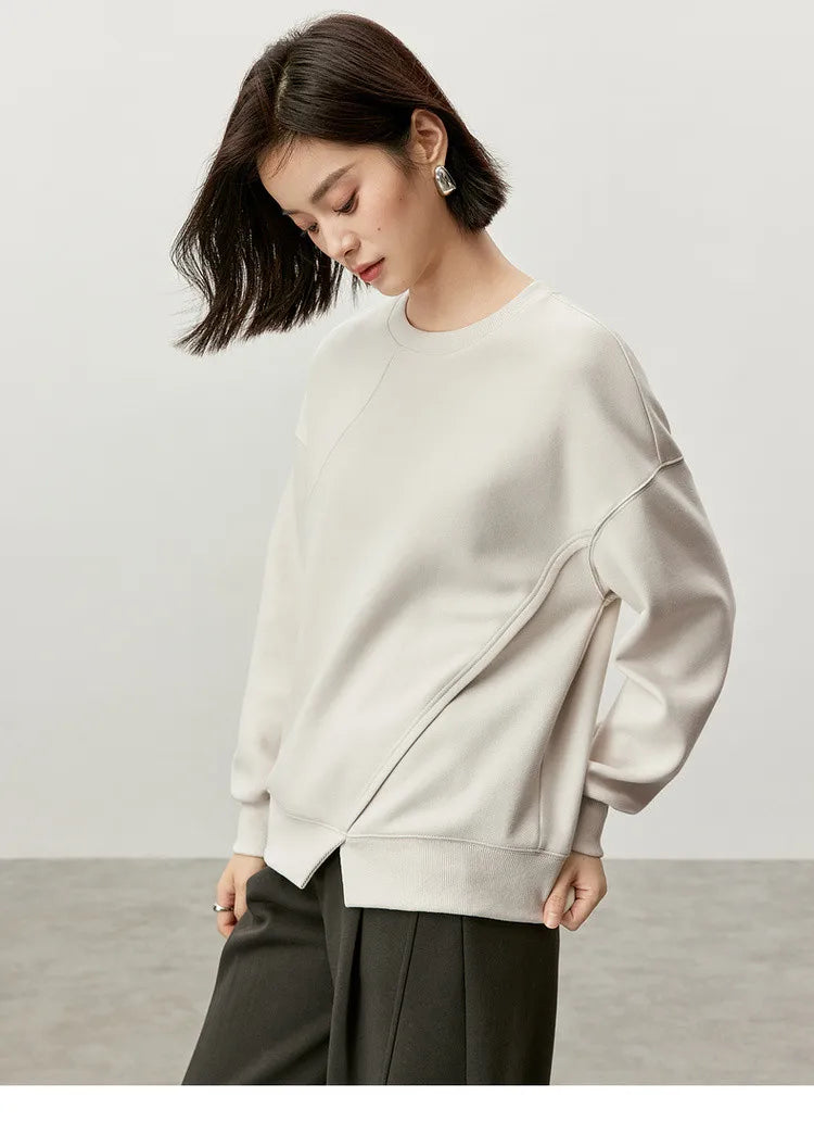Irregular Drop Long Sleeve Cotton Knit Pullover