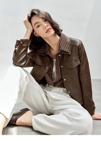 Vintage Faux Leather Cropped Jacket & Retro Outerwear