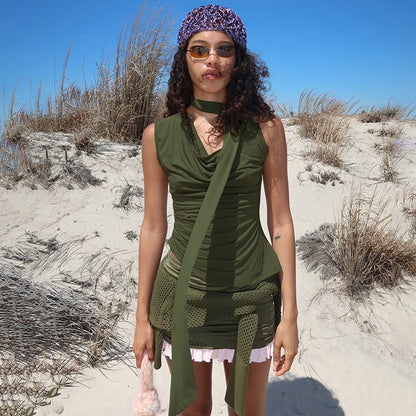 Solid Color Swing Collar Sleeveless Tank Top