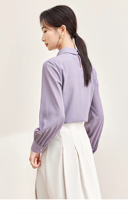 Elegant Bow Neck Chiffon Blouse & Long Sleeve Top