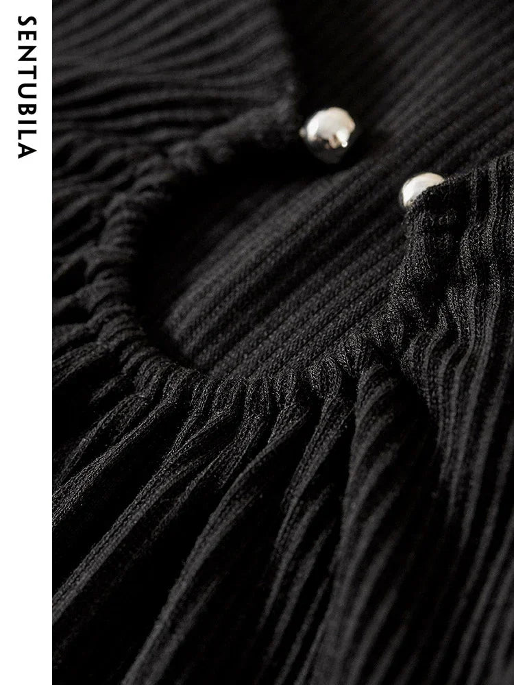 Cut Out Gathered Round Neck Long Sleeve T-shirt