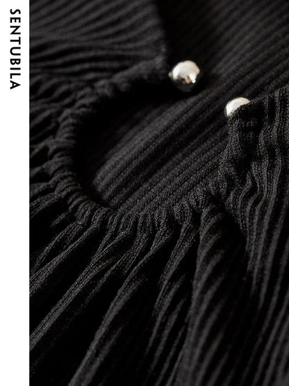 Cut Out Gathered Round Neck Long Sleeve T-shirt