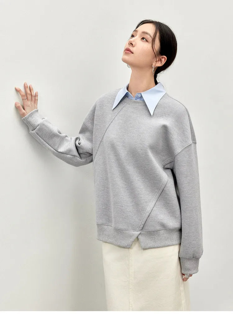Irregular Drop Long Sleeve Cotton Knit Pullover