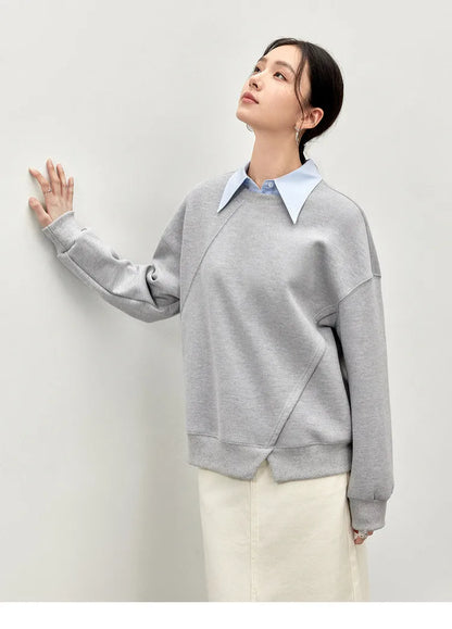 Irregular Drop Long Sleeve Cotton Knit Pullover