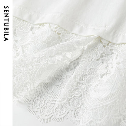 Lace Slit Loose Fit O Neck T-shirt & Tee