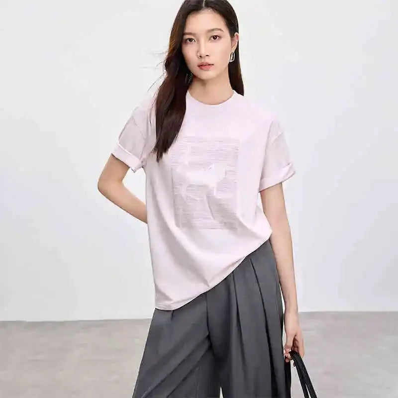 Cozy Round Neck Short Sleeve Loose Fit T-shirt