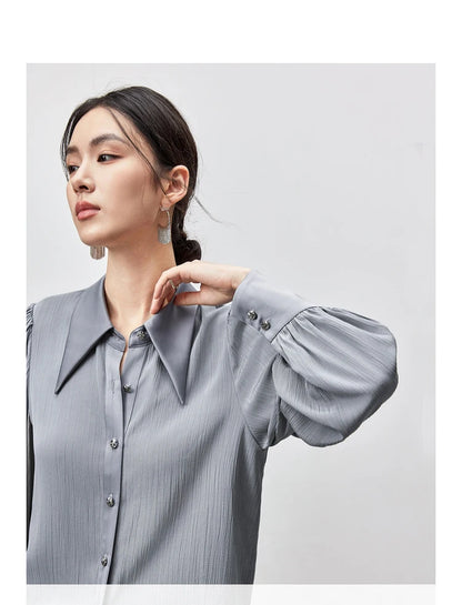 Solid Casual Straight Metal Button Blouse & Shirt
