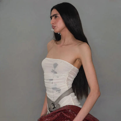 Strapless Pleated Color Block Tank Top