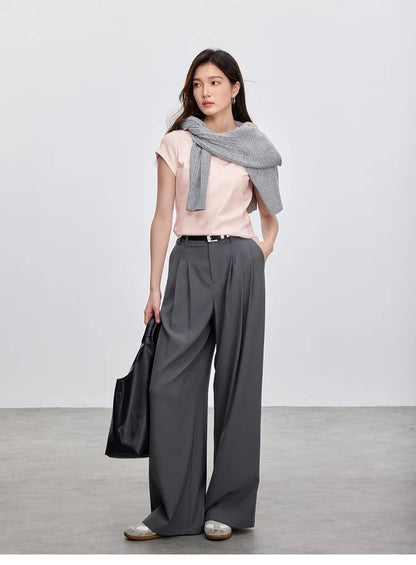 Solid Knitted Crewneck Short Sleeve Embroidery Top