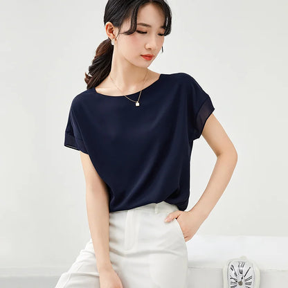 Elegant Chiffon Patchwork Short Sleeve Top