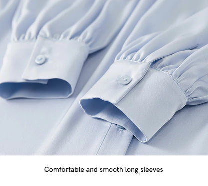 Elegant Loose Lapel Satin Long Sleeve Blouse