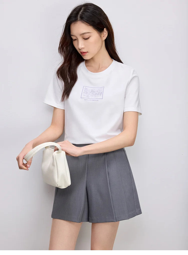 Cotton Embroidery Crewneck T-shirt & Casual Top