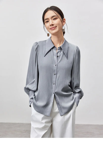 Solid Casual Straight Metal Button Blouse & Shirt